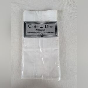 Christian Dior Monsieur 6 Permanent Press Handkerchiefs Cotton White Vintage NEW